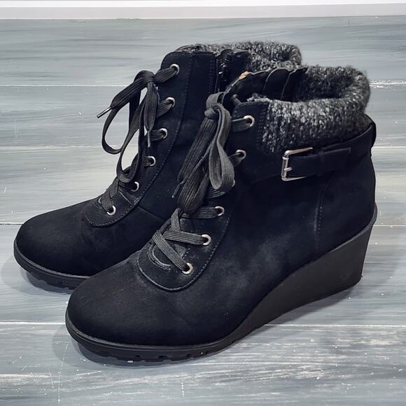 Torrid Wedge Bootie Black Faux Leather Size 12WW Extra Wide Width - Picture 1 of 12